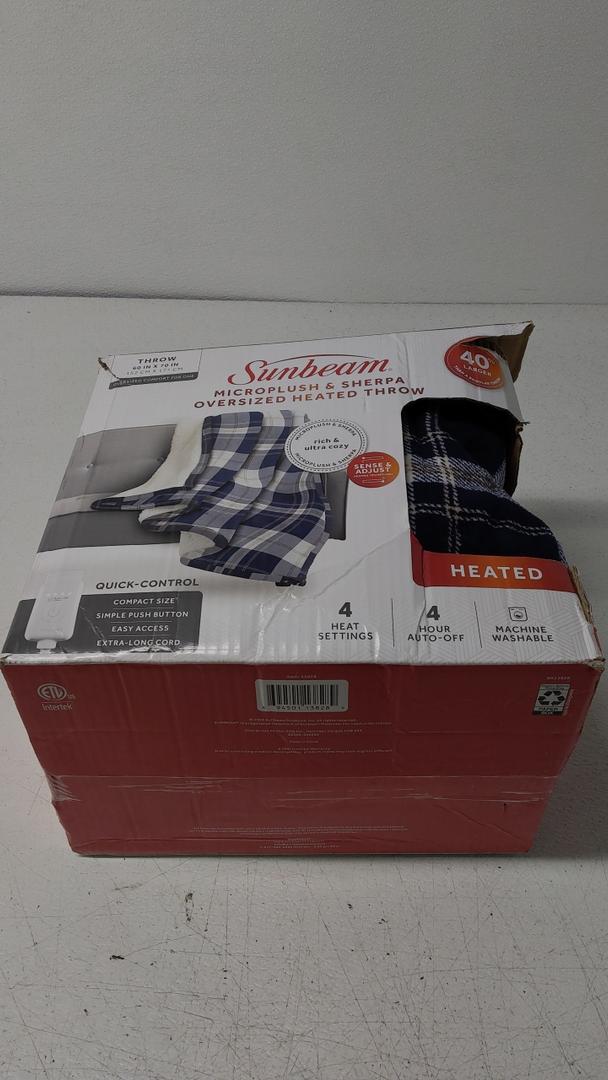 Sunbeam Oversized Microplush & Sherpa Heated Throw - Concord Blue Plaid, 60 x 70 in