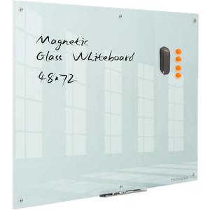 Glass Whiteboard 48 * 72Inches Magnetic Wall Mounted Glass Whiteboard, Large Frameless Glass White Board for Wall Office, Home & School