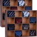 Tie Organizer Wall Mounted Tie Rack,Tie Box for Men,Tie Box Organizer with 16 CompartmentsTie Display Racks for Bedroom, Changing Room, Men Wardrobe(Brown,2 PCS)
