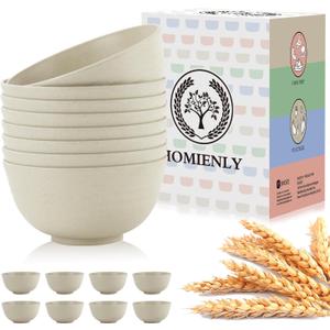 Homienly Wheat Straw Bowls Set of 8, Unbreakable Cereal Bowls, Microwave and Dishwasher Safe Kitchen Bowl Set for Dinner, Soup, Cereal, Snack, Bowl for Kitchen, Camping(Beige, 26 OZ)
