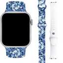 Baxilul Blue & White Floral Sport Band Compatible with Apple Watch 38mm 40mm 41mm, Vintage Botanical Flower Soft Silicone Replacement Strap for iWatch Series 9 8 7 6 5 4 3 2 1 SE