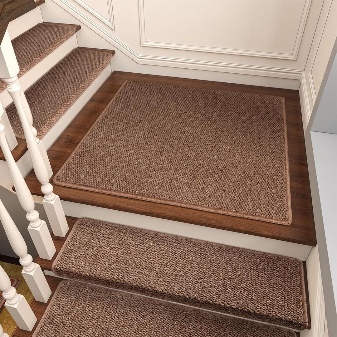 Bullnose Carpet Stair Treads, Non Slip Landing Mat for Wooden Steps Indoor, Soft Stair Rugs for Pets, Indoor Doormat for Kitchen Bathroom, Washable, 30"x30" 1pc, Brown