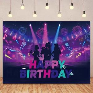 Kpop Music Theme Birthday Backdrop Purple Backdrop Musical Note Star Disco Prom Decorations Kpop Fans Birthday Party Decorations(7x5ft)