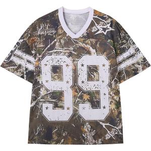 Oversized Jersey Shirts for Men Women Graphic Tees Y2k Tops V Neck Short Sleeve Summer Fall Tshirts Fashion Clothes (XXL)