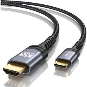 JSAUX Mini HDMI to HDMI Cable 10FT, [Aluminum Shell, Braided] High Speed 4K 60Hz HDMI 2.0 Cord, Compatible with Camera, Camcorder, Tablet and Graphics/Video Card, Laptop, Raspberry Pi Zero W -Grey