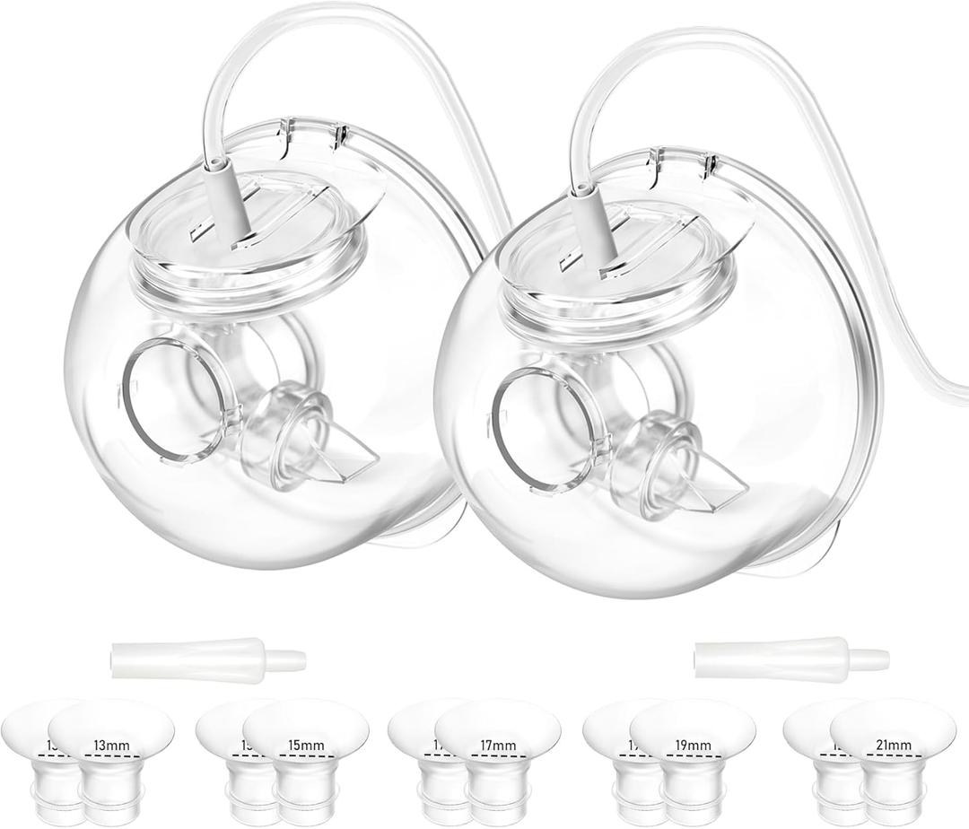 2 Pack CaraCups Wearable Milk Collection Sets and 10pcs Flange Inserts 13/15/17/19/21 * 2pc for Spectra S1 S2 9 Plus and SG, Fit for Spectra/Medela/Lansinoh 24mm Wearable Breast Pump Collection Cup