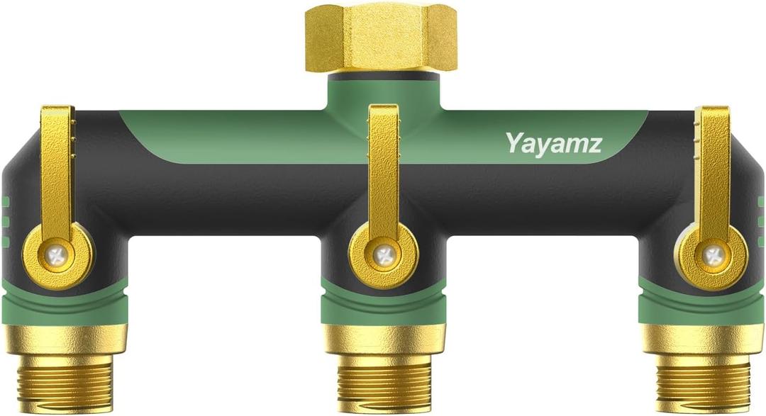 3 Way Garden Hose Splitter,High Flow Outdoor Faucet Splitter,Hose Splitter with Independent Shut Off Valves,Wide Spacing for Hose Timers,Sprinklers,Lawn,Yard and Garden Watering