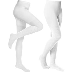 Baby Girls Tights Cable Knit Toddler Leggings Winter Solid Cotton Tights School Stockings 2 Pack 2T-12 Years (White)
