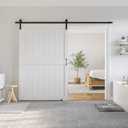 SmartStandard 54 x 96 inch White Sliding MDF Barn Door with 9FT Black Sliding Door Hardware Kit & Handle, Pre-Drilled Ready to Assemble, Waterproof PVC Coating, H-Frame