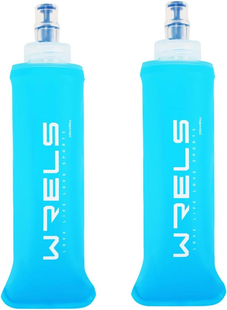 Folding Soft Flask Portable Collapsible Running Lightweight Water Bottle for Outdoor Sports,Travel with Mouthpeice Cover (250ml/8.45oz-2 Pack-Light Blue)