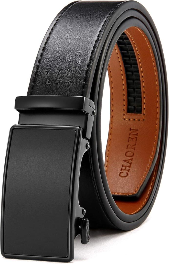 CHAOREN Mens Belt Leather Ratchet Belt - Customizable Fit, Effortless Style (35mm) (32" to 38" Waist Adjustable, Night / Black)