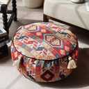 Boho Unstuffed Pouf Cover Ottoman Footrest Indian Mexcian Foot Stool Floor Bean Bag Floor Chair Storage for Living Room Bedroom Decor (Boho Red, Round)
