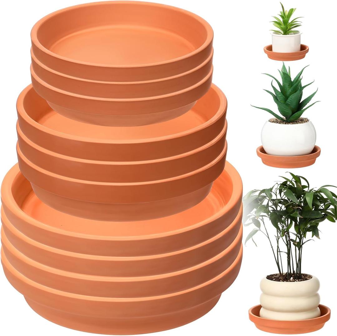 10 Pcs Terracotta Pot Plant Saucer Set, Terracotta Planter 4.53inch 6.5inch 8.5inch for Indoors Outdoor, Durable Flower Drainage Tray for Plant Pots Base