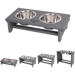 HTB Elevated Dog Bowls, Raised Dog Bowl Stand with 2 Stainless Steel Bowls, Elevated Raised Pets Bowls for  Dogs- Grey Small