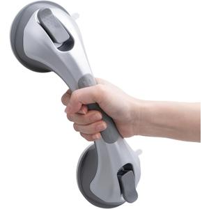 LEVERLOC Shower Grab Bar, 12 Inch Suction Grab Bars for Bathtubs, Shower Handle Handrail for Seniors Bathroom Safety Grip for Elderly, Heavy Duty No Drilling Removable,Silver