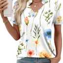 Kistore Womens Summer Tops Short Sleeve V Neck Casual Shirts Beach Vacation Dressy Work Blouses (L)