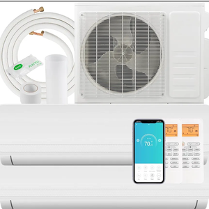 SIMOE 2 Zone 9,000 + 9,000BTU Mini Split AC/Heating System, 18K BTU ODU, Work with Alexa, 19 SEER2 208-230V Cools Up to 900 Sq.Ft, Ductless Pre-Charged Inverter System, 16ft Installation Kits