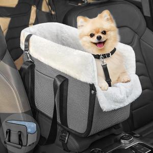 YUDODO Center Console Dog Car Seat (Width >9in) for Small Dog, Portable Pet Car Seat with Safety Tether, Washable Cushion, Storage Pocket, Anti-Slip Safety Pet Booster Seat Up to 17 lbs