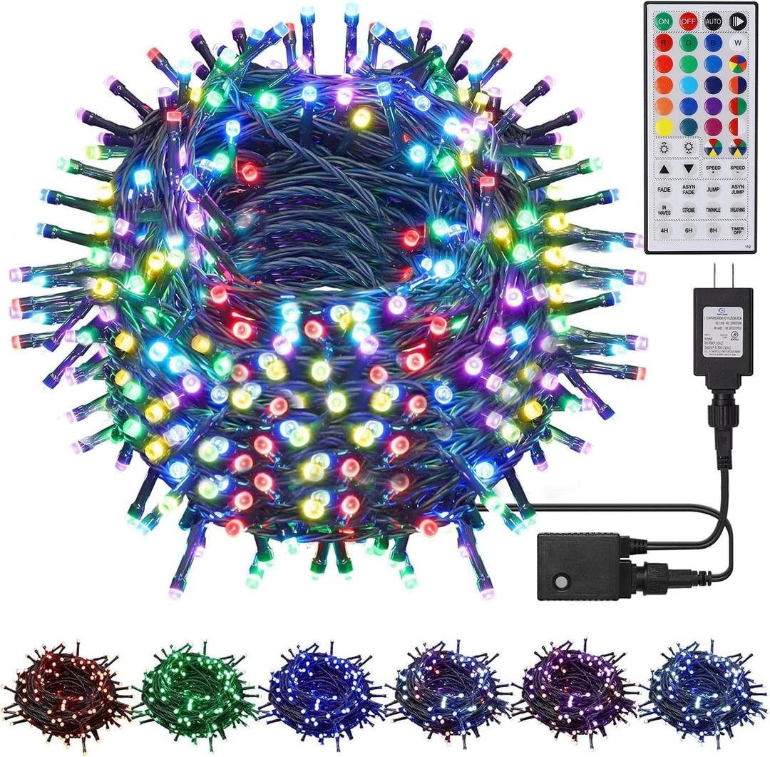 LJLNION 98.5ft Christmas Lights Color Changing with Remote, 300 LED RGB Fairy String Lights Halloween Decorative Lights, 8 Lighting Modes & Timer, Plug in Indoor Outdoor Xmas Wedding Party Decor (RGB (Red, Green, Blue))