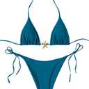 SHENHE Women's Triangle String Bikini Set 2 Piece Halter Swimsuits Starfish Metal Linked Swim Set (Medium, Blue)