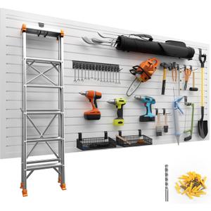 Duzzy Slatwall Panels, 4' H x 8' W PVC Slat Wall Paneling for Garage Wall Storage Organizer (White)