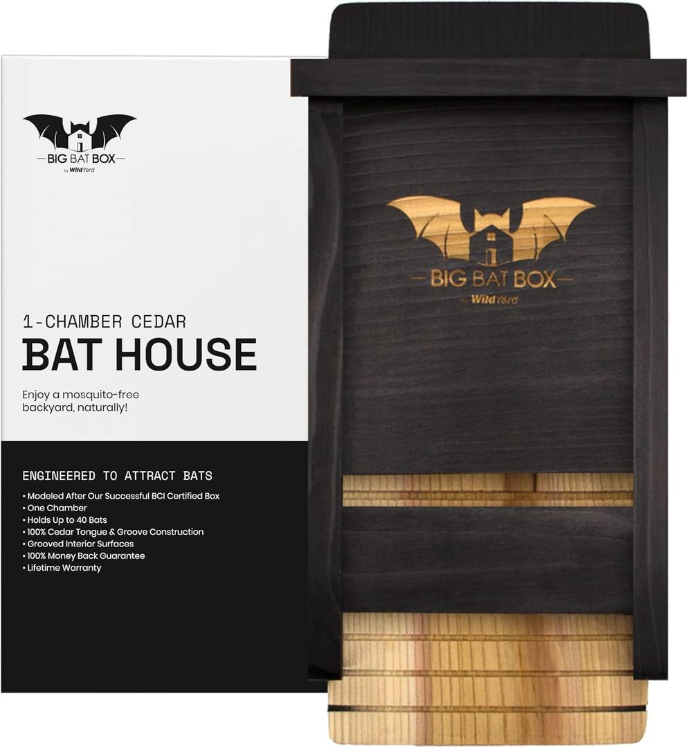 Complete Outdoor Bat House & Box - Single-Chamber - Deters Mosquitoes - No Interior Paint - Easy to Hang