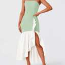 ZESICA Women's 2025 Summer Strapless Bodycon Maxi Dress Ribbed Sexy High Split Mermaid Prom Party Dresses (Green, S)