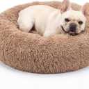 Calming Dog Bed for Medium Dogs Washable Donut 30 inches Anti-Slip Pet Bed,Round Fluffy Plush Faux Fur Cat Bed,Fits up to 45 lbs Pets,Camel