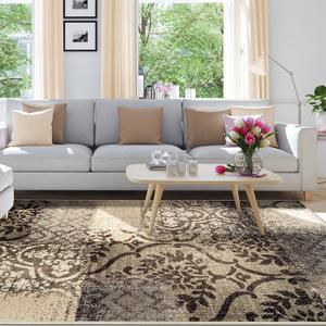 Superior Bristol Collection Area Rug, 8mm Pile Height with Jute Backing, Chic Geometric Damask Patchwork Design, Fashionable and Affordable Woven Rugs - 8' x 10' Rug, Beige & Brown