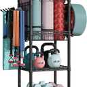 FUTASSI Home Gym Storage, 3 Tiers Workout Equipment Organizer with Wheels for Yoga Mats, Foam Roller, Dumbbells, Kettlebells, and Resistance Bands (Single-Row, Black)