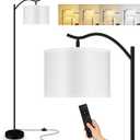 BoostArea Floor Lamp for Living Room,Arc Floor Lamp with Remote Control,Stepless Dimmable Brightness & Colors Temperature 2700k-6500k,Modern Standing Lamp for Bedroom Study Room Office,White