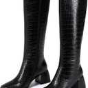 Knee High Boots for Women 70s Boots with Chunky Heel, Square Toe Tall Boots Side Zipper Block Heel Dress Boots (Black)