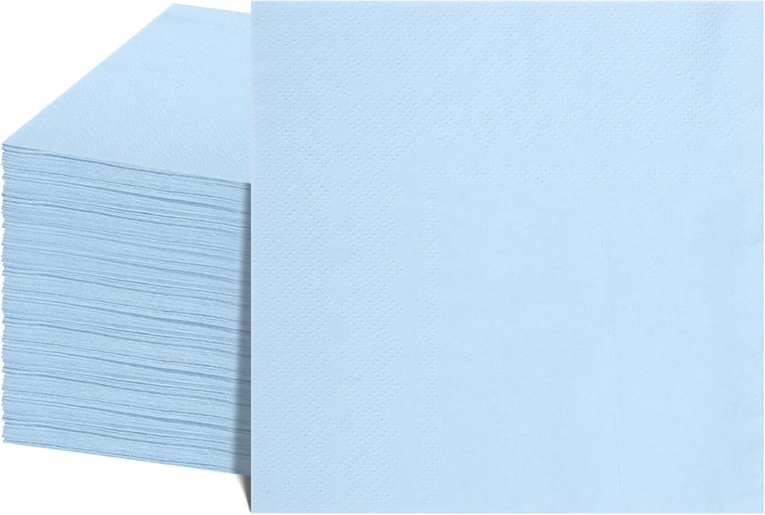 NatNarr 120 Pcs Cocktail Napkins Light Blue Napkins Disposable Dessert Beverage Napkin Blue Party Napkin for Baby Shower, Wedding, Birthday, 5 x 5 Inch