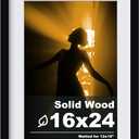 Egofine 16x24 Solid Wood Picture Frame, Made of Solid Wood Covered by Plexiglass 12x18 with Mat 16x24 without Mat, Poster Frame for Wall Mounting Hanging Photo Frame Vertically or Horizontally, Black