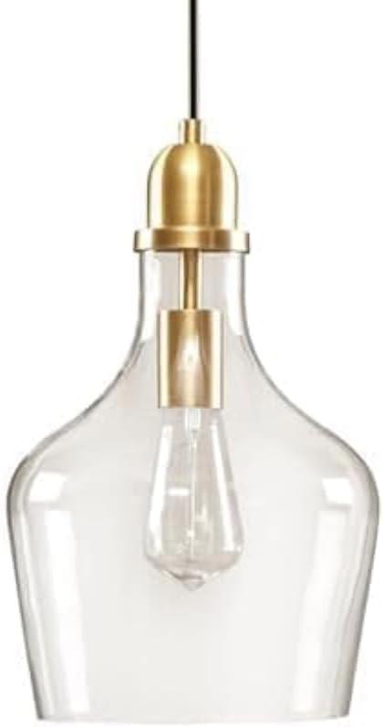 INK+IVY Auburn Pendant Lighting for Dining Room, Industrial Kitchen Lights, Hand-blown Glass Bell Shaped Pendant Light for Kitchen Island, Foyer, Bedroom, 9" Dia x 95.5" H, Gold/Clear