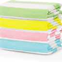 Touchat 4 Pack Cabana Stripe Beach Towels,30 by 60 Inches, Oversized Microfiber Towels Set for Pool,Super Absorbent Bath Towels for Bathroom,Kids and Adult,4 Colors (Pink+blue+green+yellow)