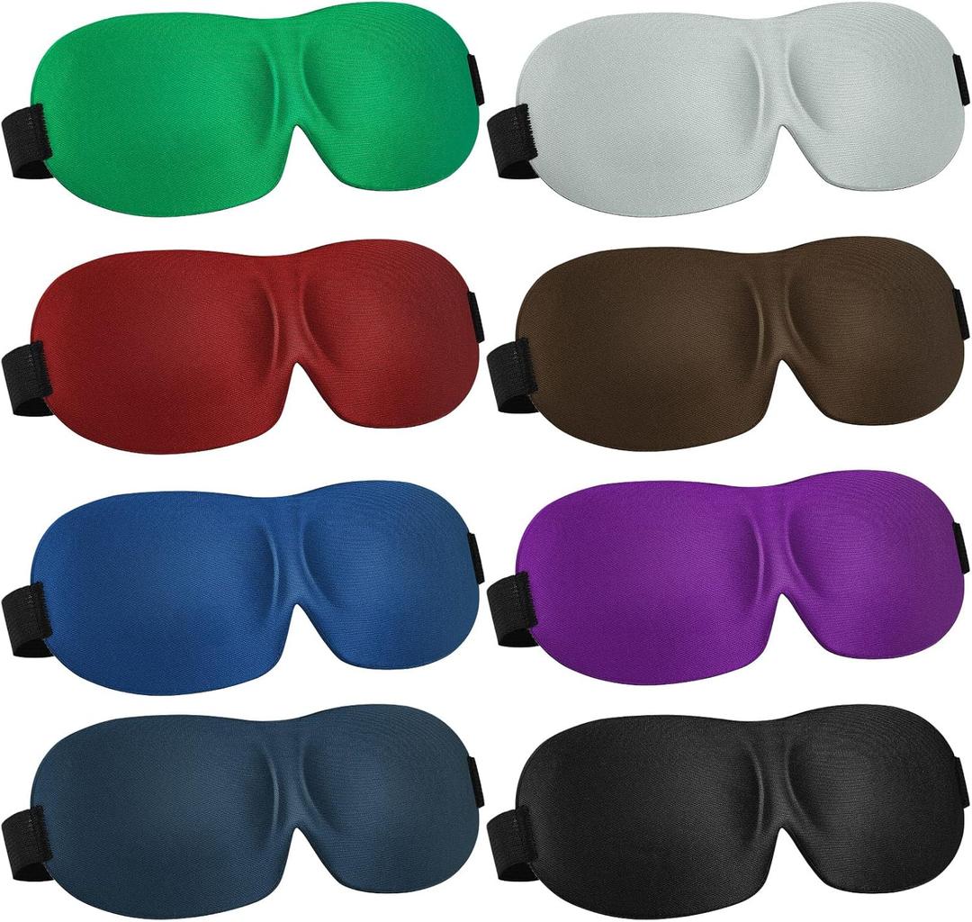 Bencailor 8 Pcs Sleep Eye Mask for Side Sleeper Men Women 3D Contoured Eyes Blackout Covers for Sleep with Adjustable Strap Block Out Light Night Blindfold Eye Shade for Travel(Medium, Fresh Colors)