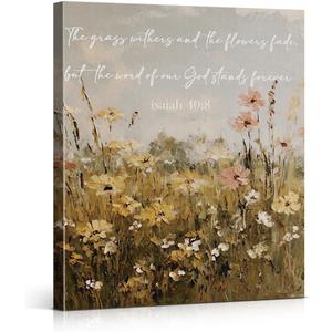 Christian Bible Verse Wall Art Print - Religious Scripture Isaiah 40:8 Canvas Picture Painting Floral Wall Decor for Home Prayer Room 8x10 Framed