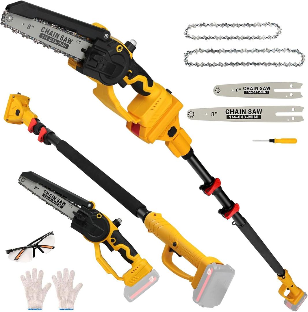 2-in-1 Cordless 8" Pole Saw & Mini Chainsaw Compatible with DeWALT 20V MAX Battery, Brushless 8 Inch & 6 Inch Telescoping Pole Chainsaw Combo Kit 15 Ft Max Reach for Tree Branches Pruning,(Tool Only)