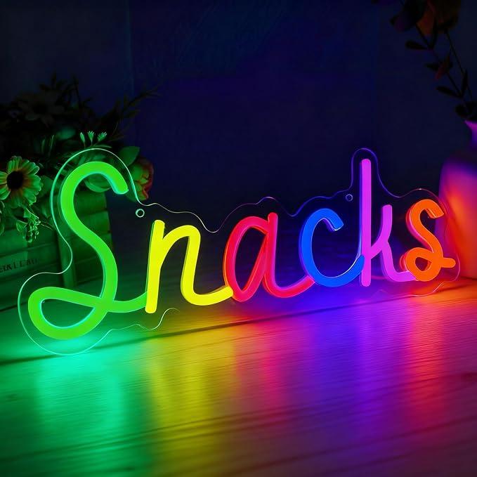 Snacks Neon Sign, Snack Bar Sign for Wall Decor, Candy Shop Movie Theater Decor, Dimmable USB Powered Colorful 15"x5.9"