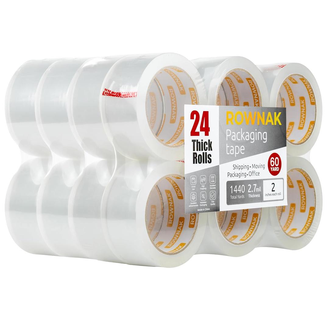 Clear Packing Tape 24 Rolls - Heavy Duty Packaging Tape 2.7mil Thick, 2.0 in. Wide x 60 Yards - Strong Adhesive, Silent, Reliable Package Tape for Home Office Shipping Moving Sealing