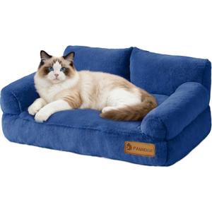 FAMIDGE Plush Cat Couch Bed - Cat Bed for Indoor Cats, Dog Sofa Bed, Short Rabbit Fleece Calming Pet Couch with Removable Cover, Anti-Shedding Pet Sofa for Small/Medium Pets (261812in, Navy Blue)