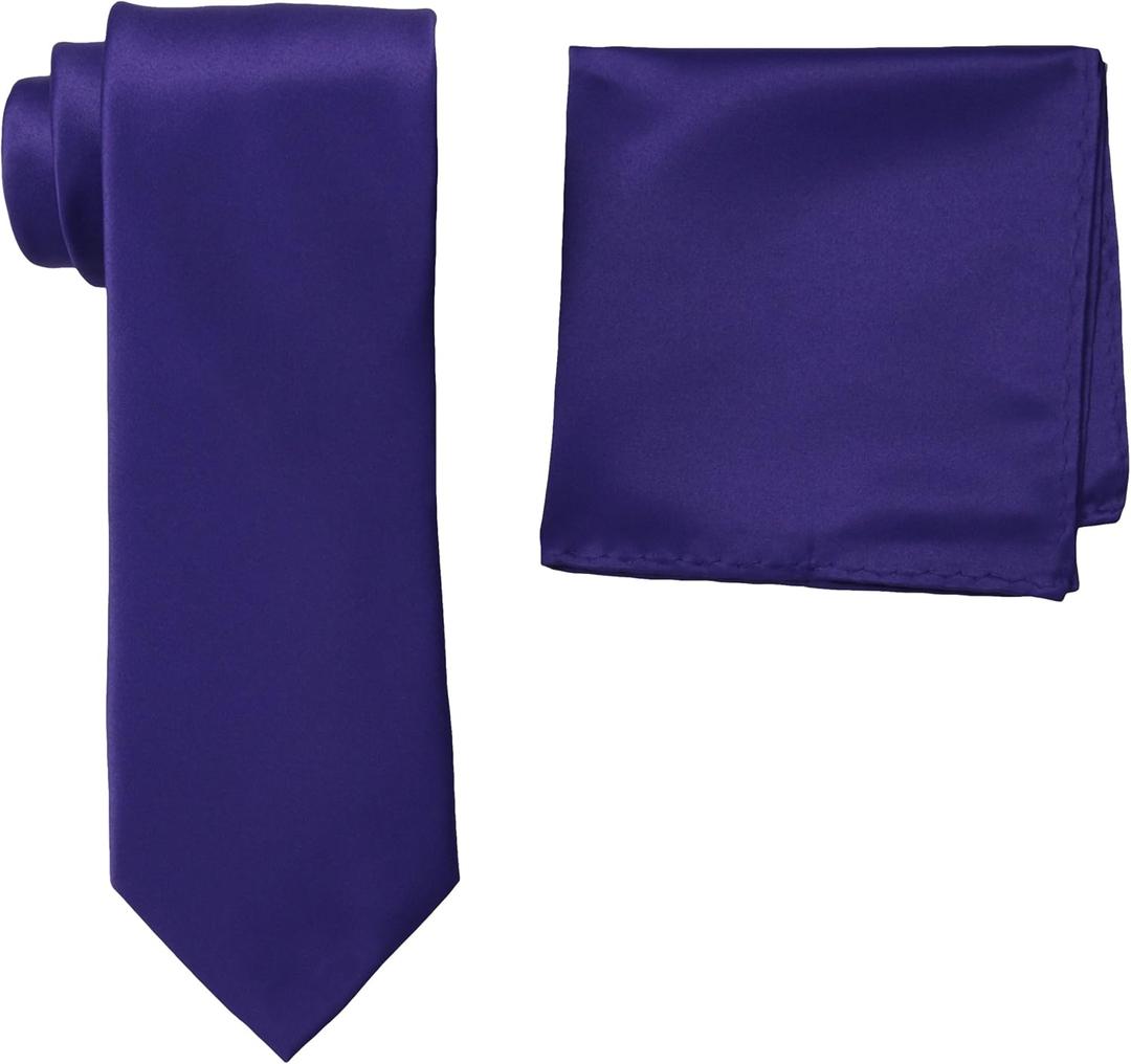 Stacy Adams Men's Tall-Plus-Size Satin Solid Extra-Long Tie Set (Purple)