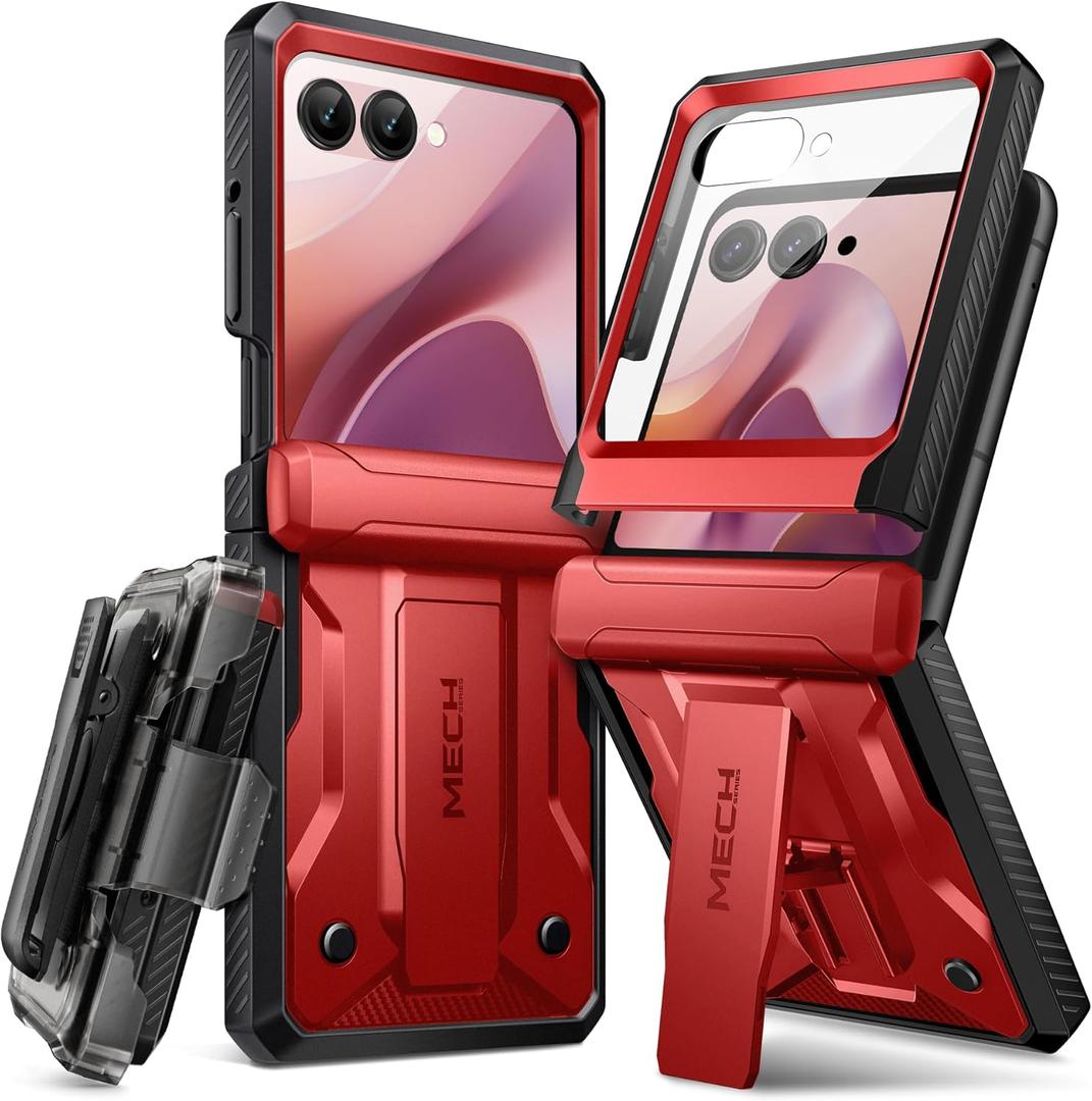 TONGATE for Motorola Razr 2025/Razr 2024 Case with Screen Protector, [Stand & Belt-Clip] [Hinge Protection Cover] [Anti-Slip], Full-Body Military Grade Protective Phone Case, Red