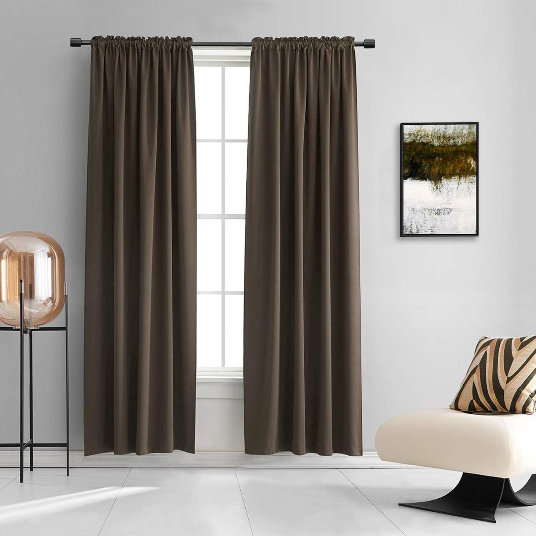 Brown Linen Blackout Curtains 84 Inch Long for Bedroom Living Room, 100% Black Out Thermal Insulated Canvas Look Curtain Drapes Chocolate Brown 50 Wide by 84 Length 2 Panels Back Tab Rod Pocket