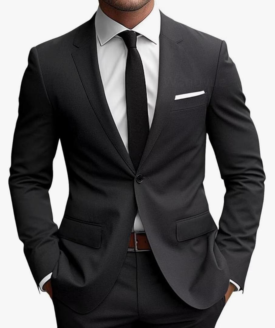 Wangyue 2 Piece Suit Men Slim Fit Suits for Mens One Button Men Suit Slim Fit Wedding Groomsmen Prom Homecoming Suits, L