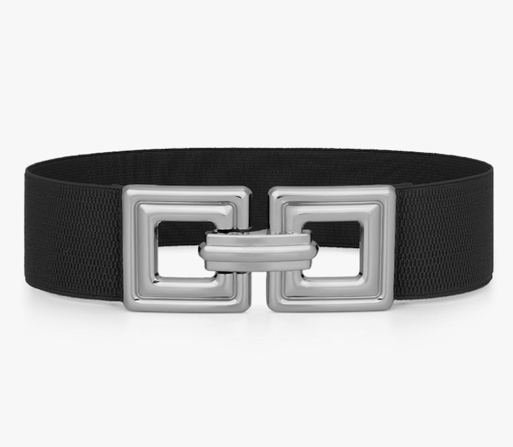 WHIPPY Women Wide Elastic Waist Belt Fashion Hollow Out Square Gold Buckle Stretchy Belt Waistband for Ladies