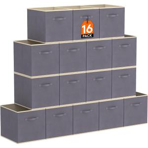 Lifewit 16 Packs Storage Cubes, 11 Inch Cube Storage Bins, Foldable Decorative Fabric Storage Baskets for Organizing Home Organizers with Handles for Shelves, Closet, Grey (Gray)