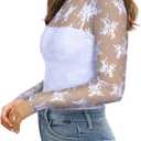 PINKMSTYLE Women's Long Sleeve Lace Bodysuit High Neck Sexy Tops for Going Out, Concert, Date Night Outfits (White, XL)