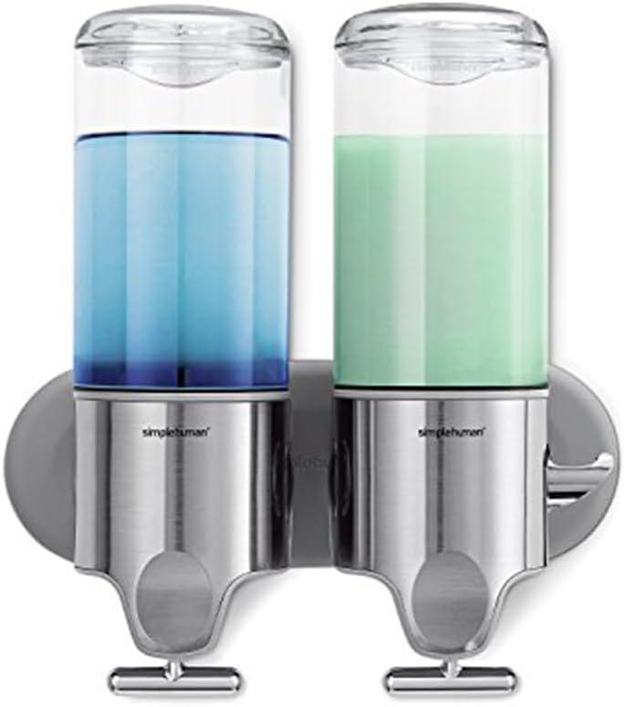 simplehuman Double Wall Mount Shower Pump, 2 x 15 fl. oz. Shampoo and Soap Dispensers, Stainless Steel